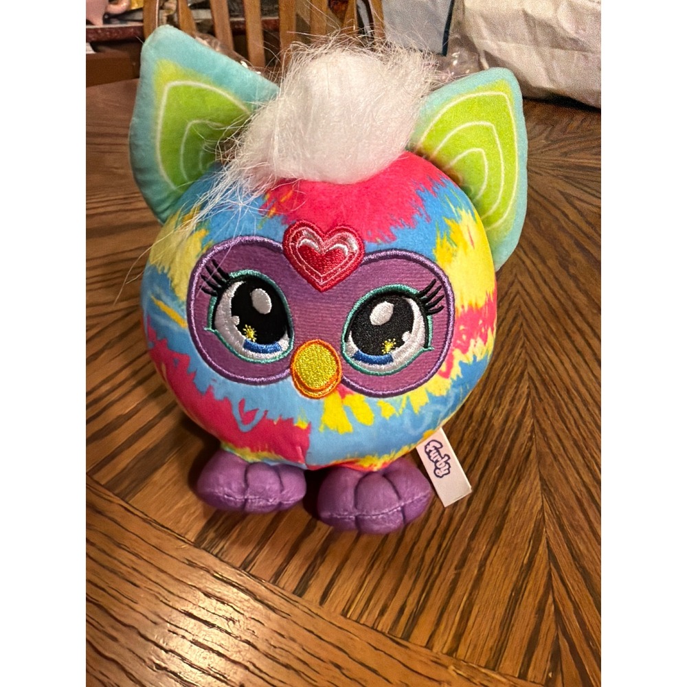 Hasbro Furby Plush Toy Tie Dye Multicolor Heart Embroidered Soft Stuffed Animal